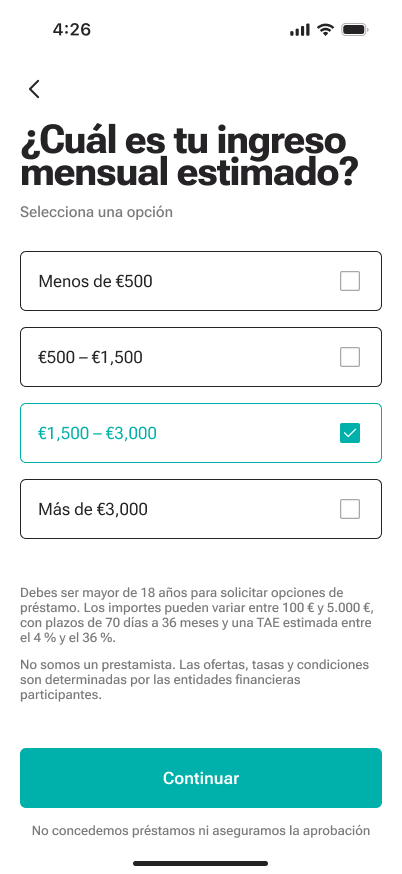 Pantalla de la aplicación